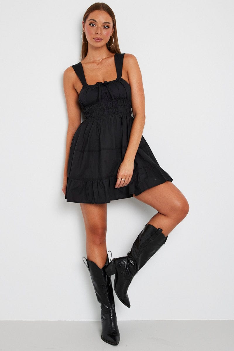 Black Fit and Flare Dress Tiered for Ally Fashion