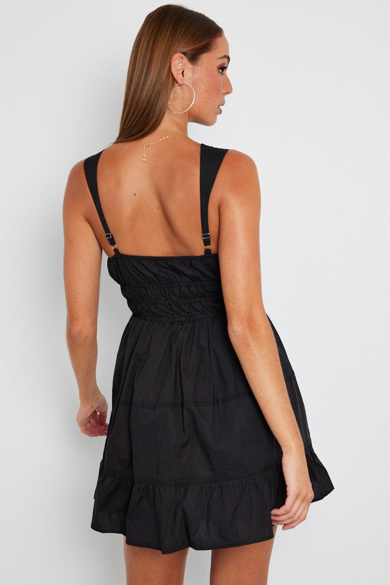 Black Fit and Flare Dress Tiered for Ally Fashion