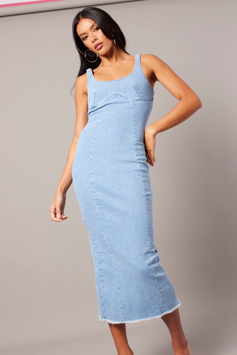 Denim Midi Dress Sleeveless Denim for Ally Fashion