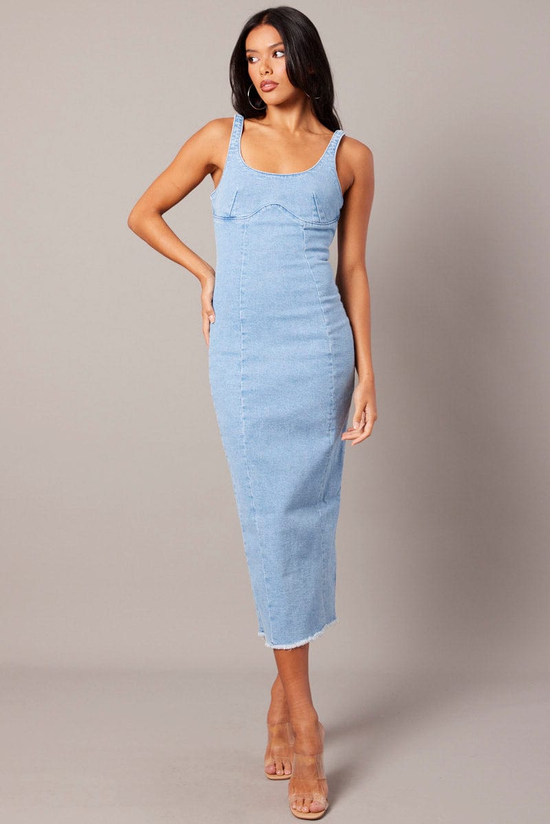 Denim Midi Dress Sleeveless Denim for Ally Fashion