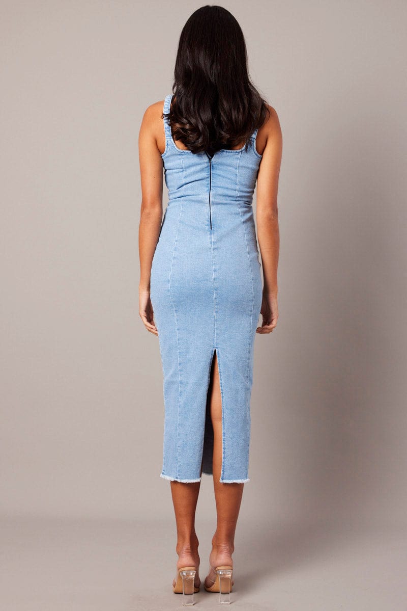 Denim Midi Dress Sleeveless Denim for Ally Fashion