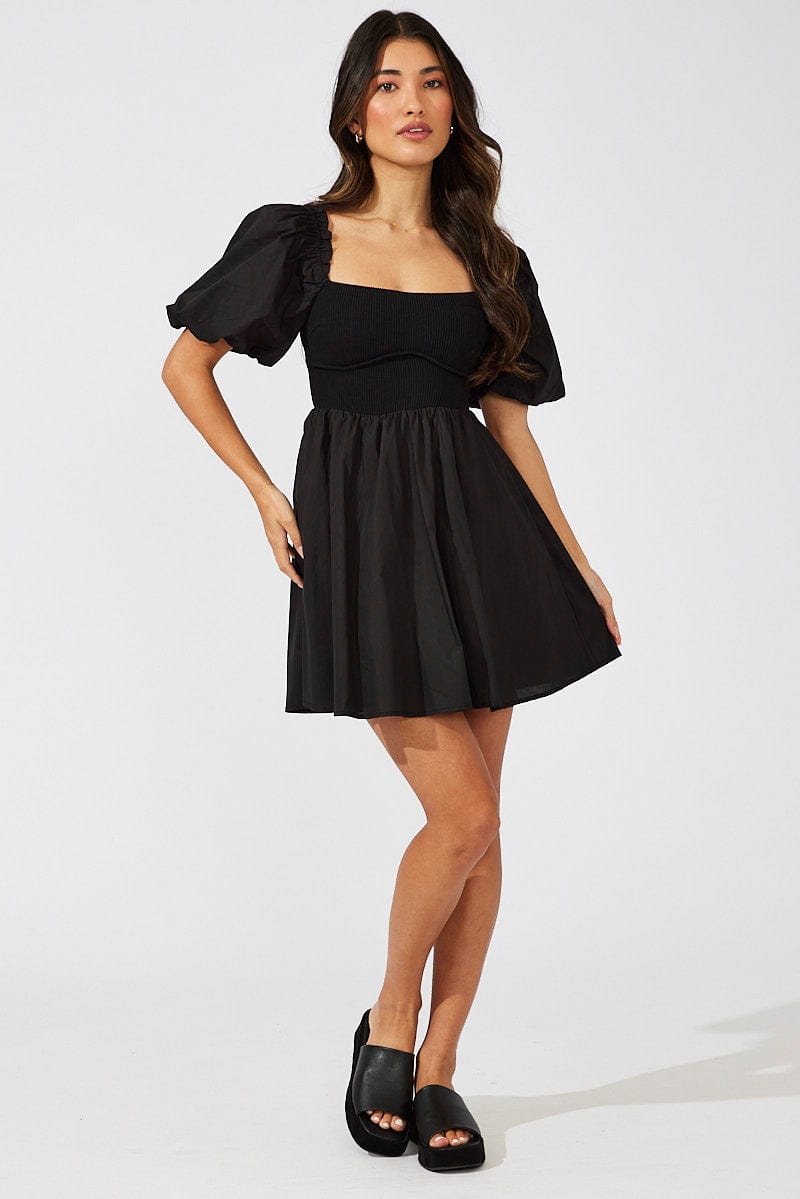 Black Fit and Flare Short Puff Sleeve for Ally Fashion