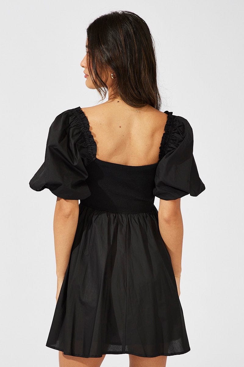 Black Fit and Flare Short Puff Sleeve for Ally Fashion