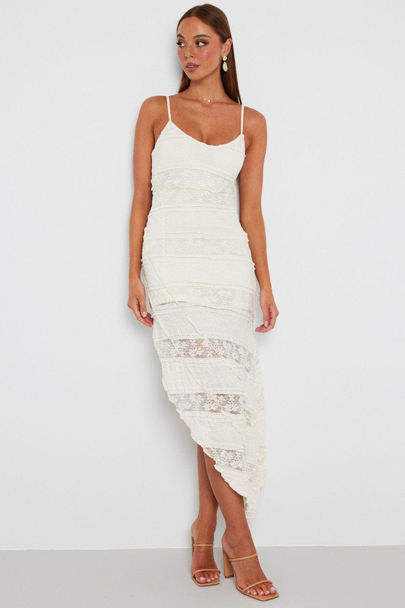 White Midi Dress Sleeveless Lace for Ally Fashion