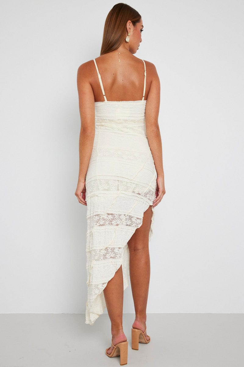 White Midi Dress Sleeveless Lace for Ally Fashion