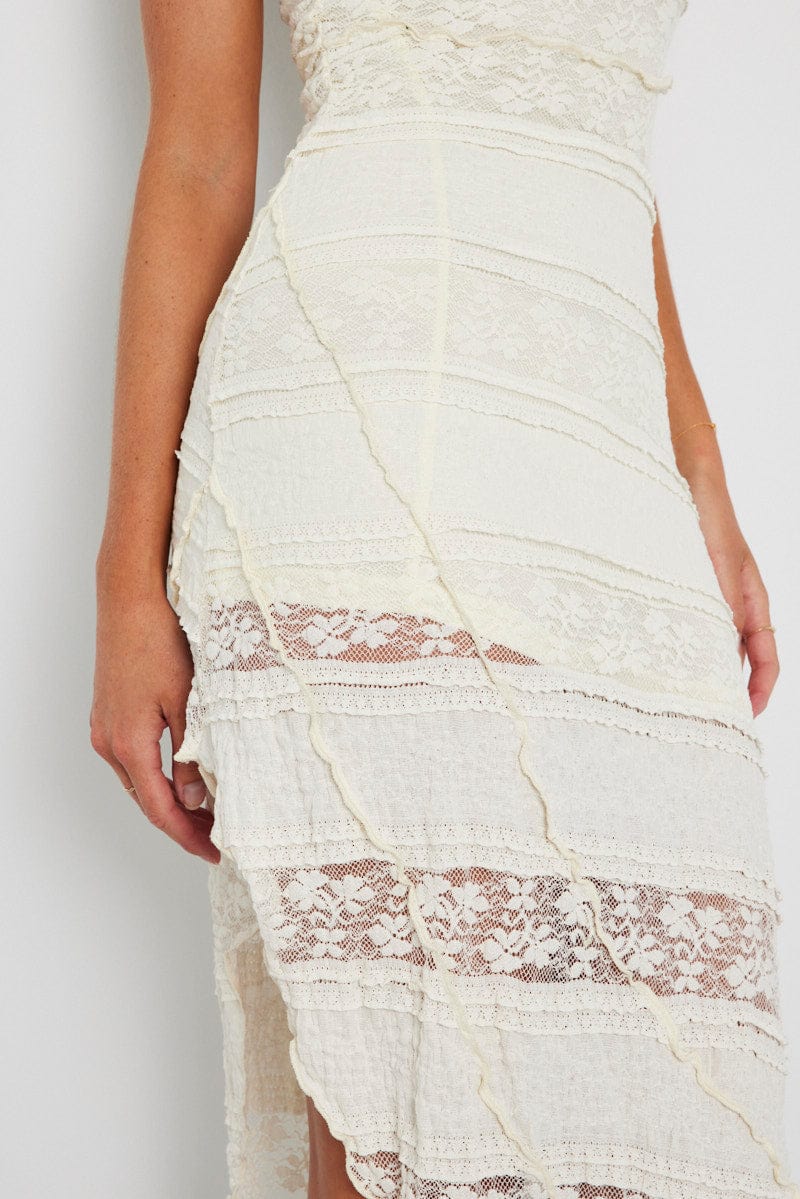 White Midi Dress Sleeveless Lace for Ally Fashion