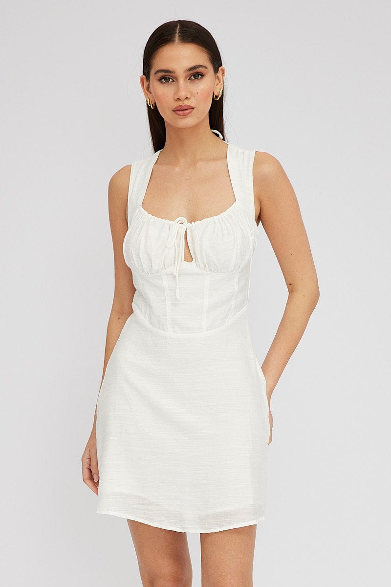 White Fit and Flare Dress Sleeveless Corset for Ally Fashion