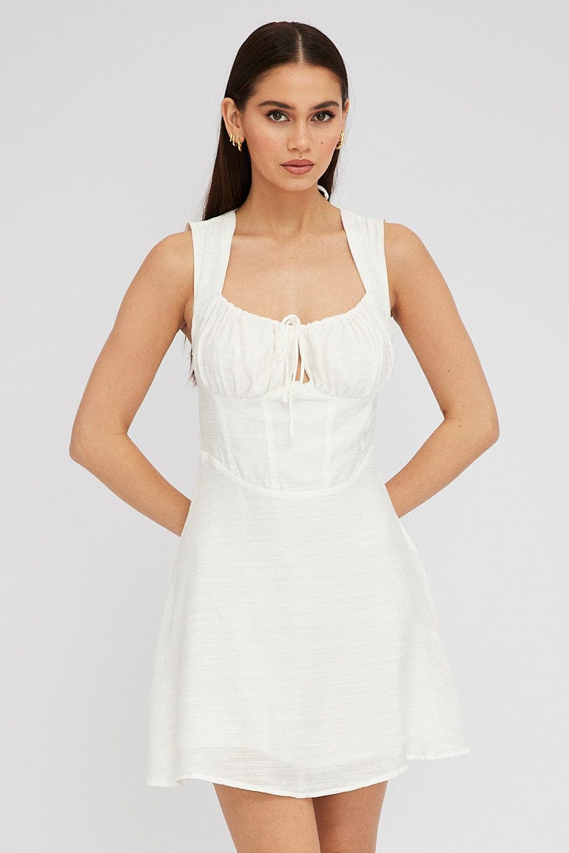 White Fit and Flare Dress Sleeveless Corset for Ally Fashion