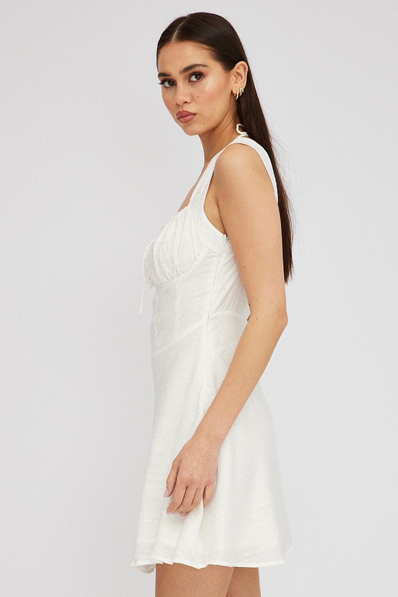 White Fit and Flare Dress Sleeveless Corset for Ally Fashion