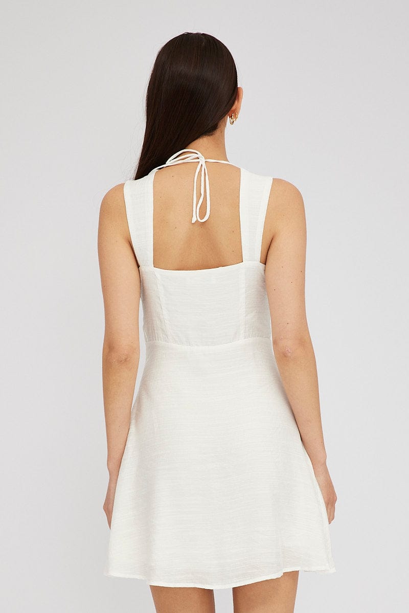 White Fit and Flare Dress Sleeveless Corset for Ally Fashion