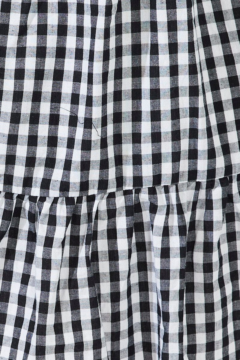 Black Check Smock Dress Short Sleeve Tiered for Ally Fashion