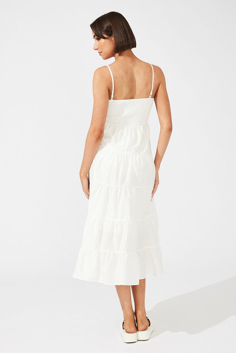 White Midi Dress Sleeveless Tiered for Ally Fashion