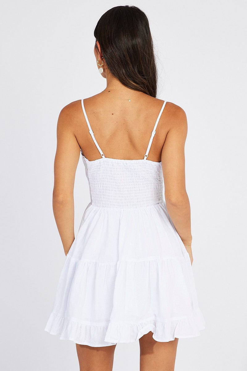White Fit and Flare Dress Sleeveless Tiered for Ally Fashion