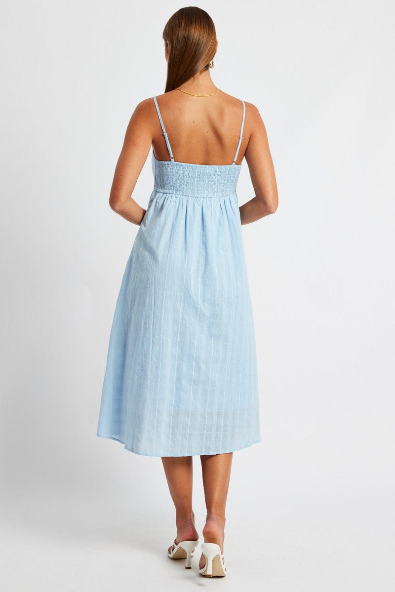 Blue Midi Dress Sleeveless Self Check for Ally Fashion