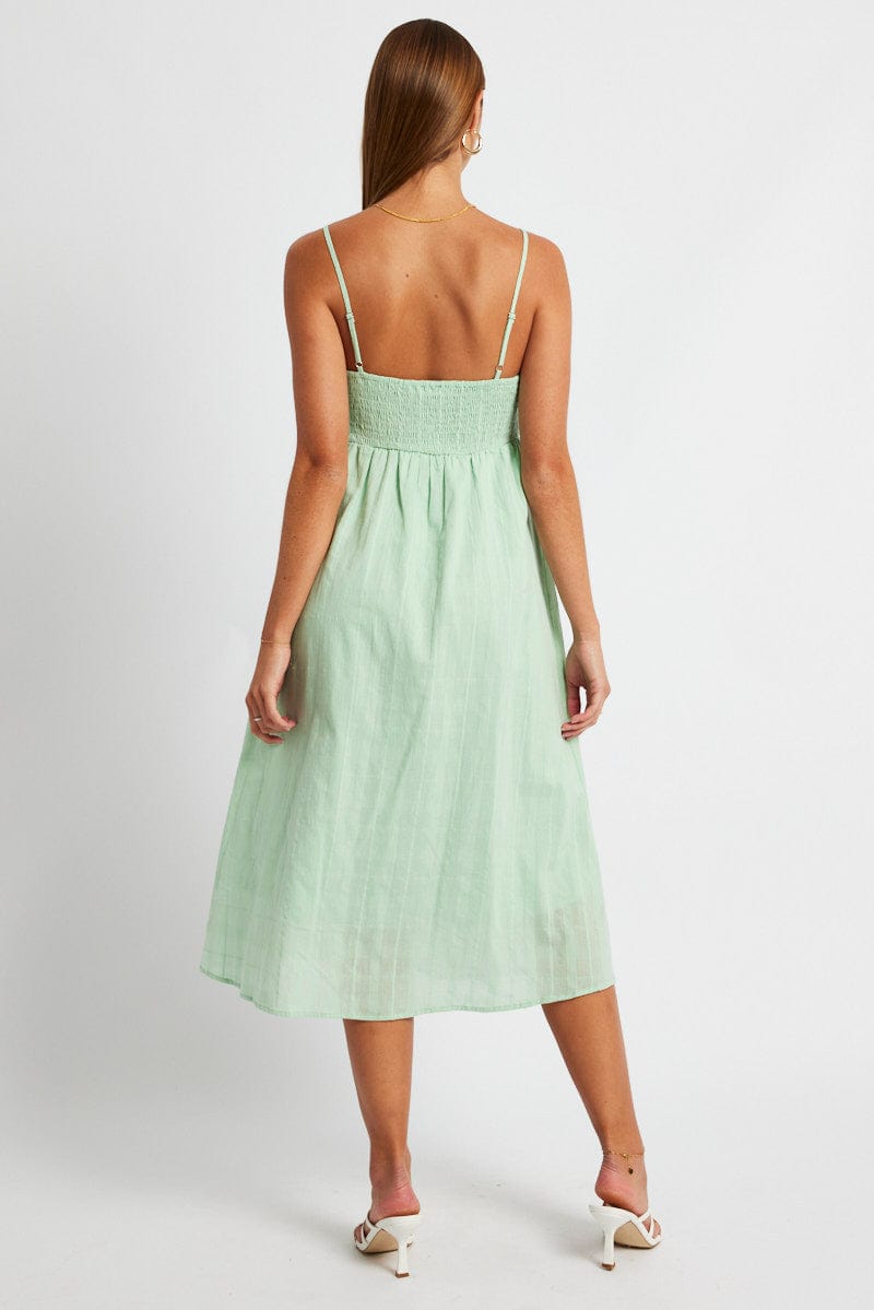 Green Midi Dress Sleeveless Self Check for Ally Fashion