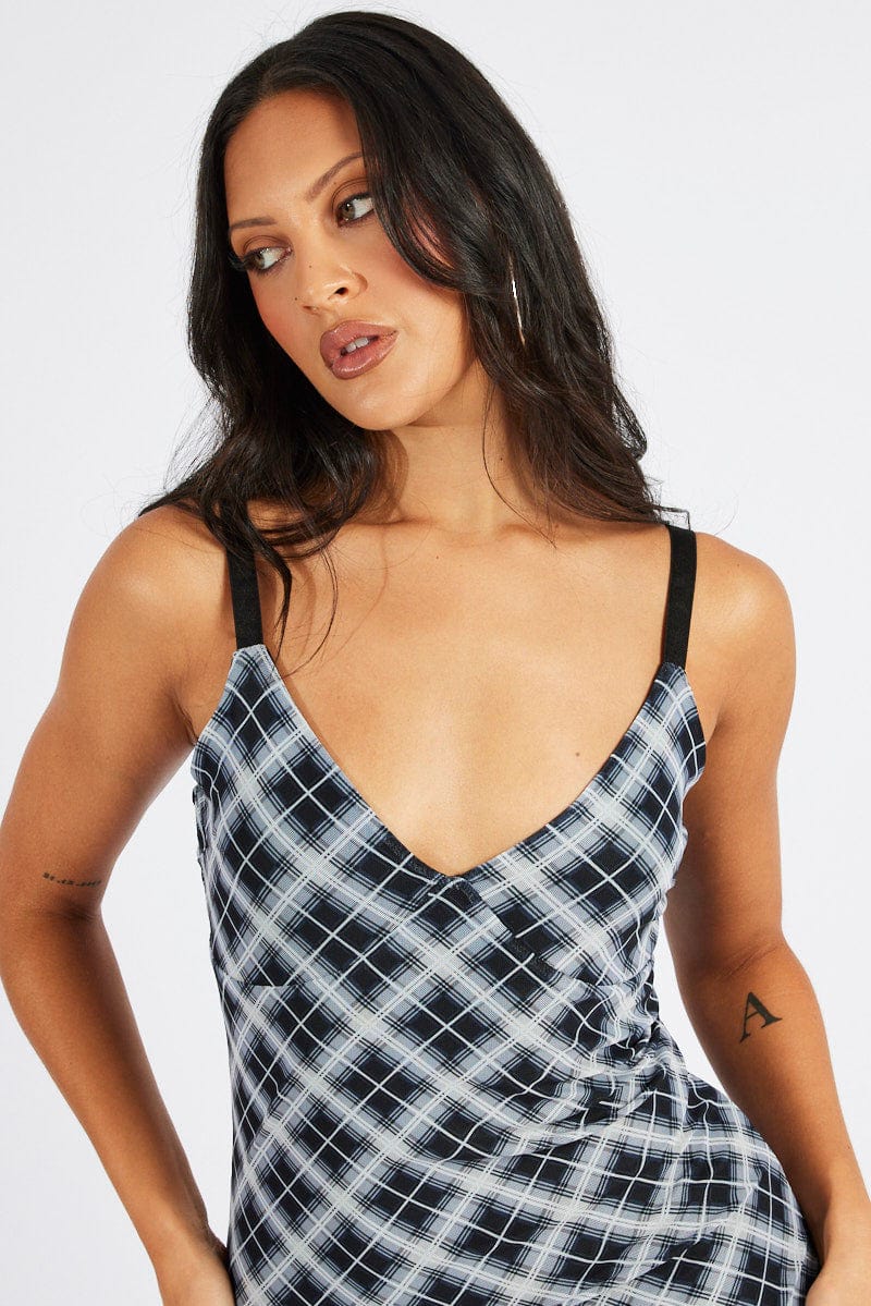 Multi Check Maxi Dress Sleeveless Bodycon Mess for Ally Fashion