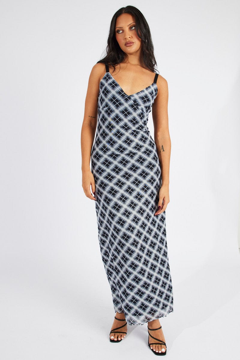 Multi Check Maxi Dress Sleeveless Bodycon Mess for Ally Fashion