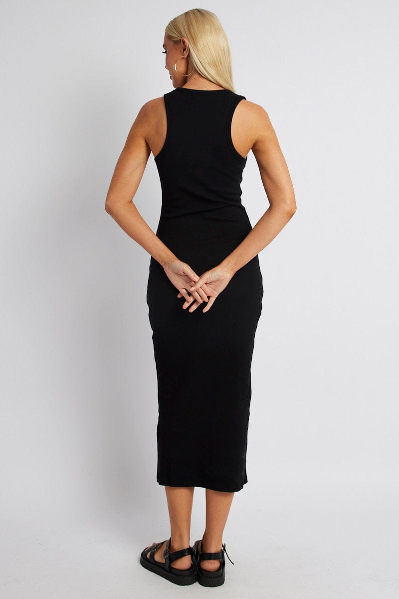 Black Bodycon Dress Sleeveless Midi Rib for Ally Fashion