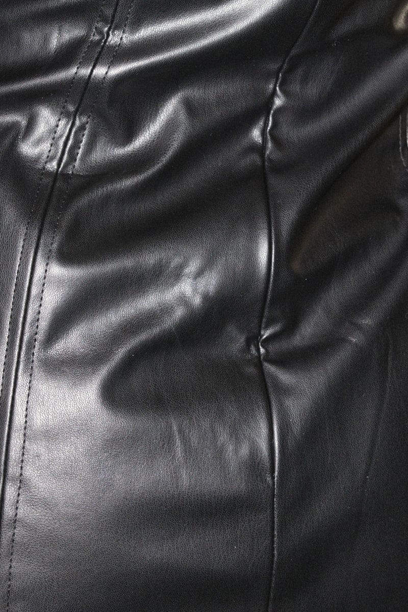Black Dress Sleeveless Midi Boob Tube Faux Leather for Ally Fashion