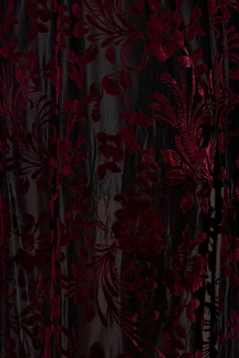 Red Midi Dress Short Sleeve Side Split for Ally Fashion