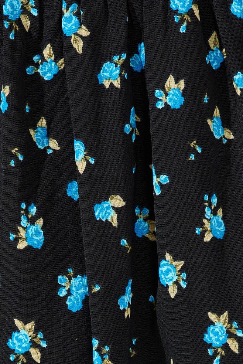 Blue Floral Midi Dress Puff Sleeve Midi for Ally Fashion