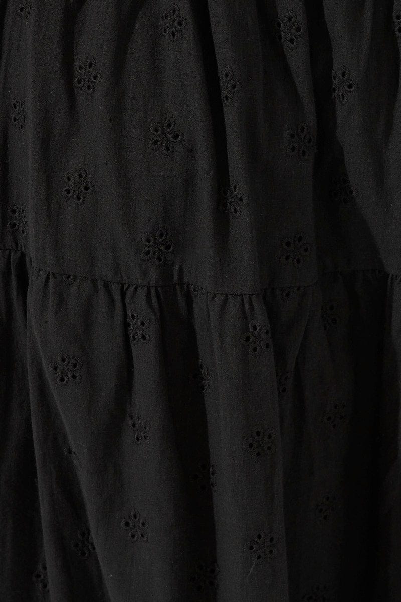 Black Midi Dress Sleeveless Eyelet for Ally Fashion