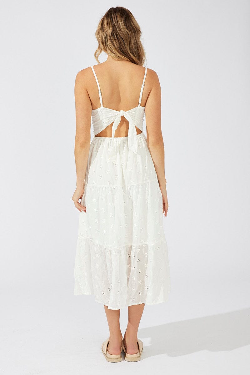 White Midi Dress Sleeveless Eyelet for Ally Fashion