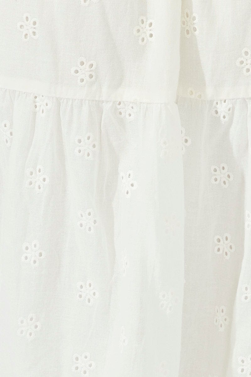 White Midi Dress Sleeveless Eyelet for Ally Fashion