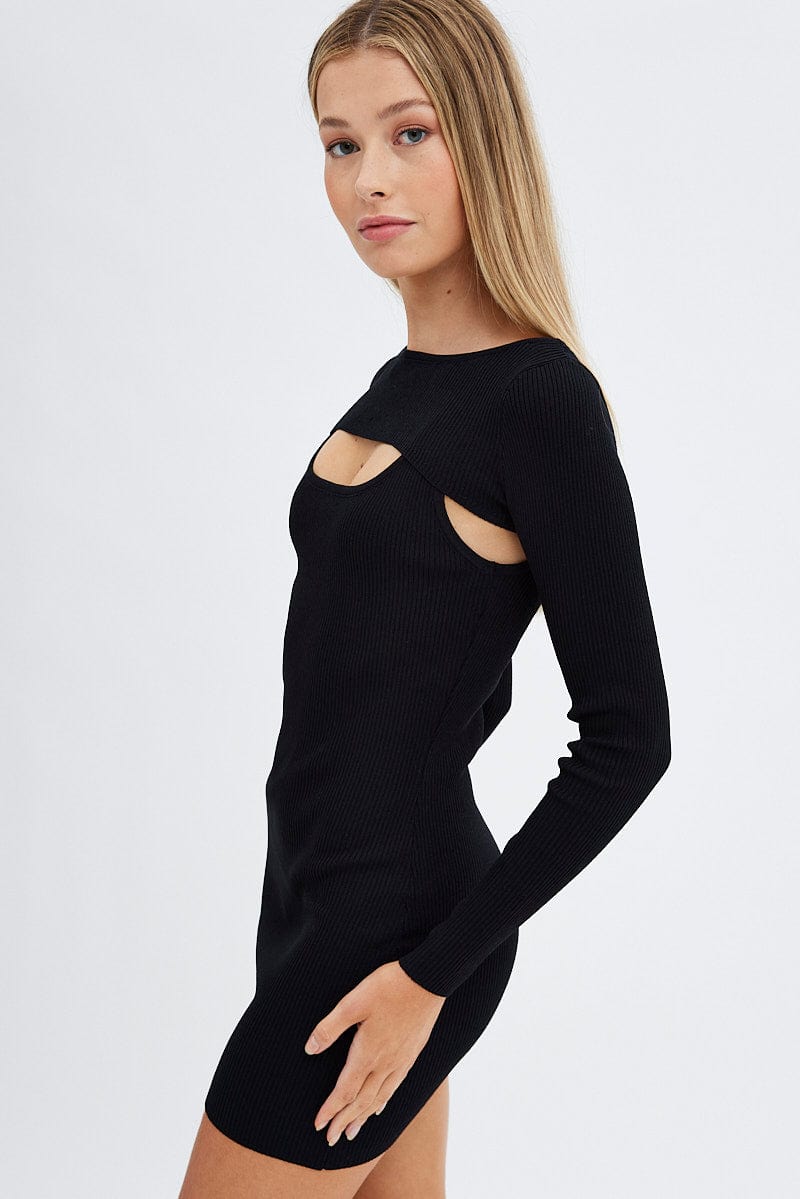 Black Knit Dress Long Sleeve Shrug Set for Ally Fashion