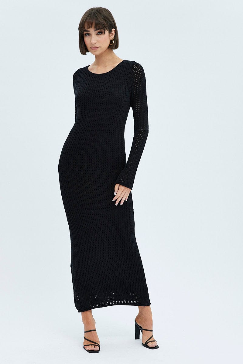 Black Crochet Maxi Knit Dress for Ally Fashion