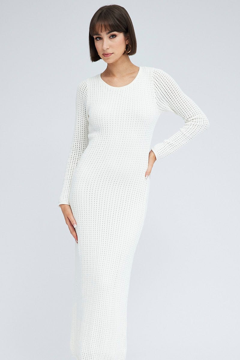 White Crochet Maxi Knit Dress for Ally Fashion