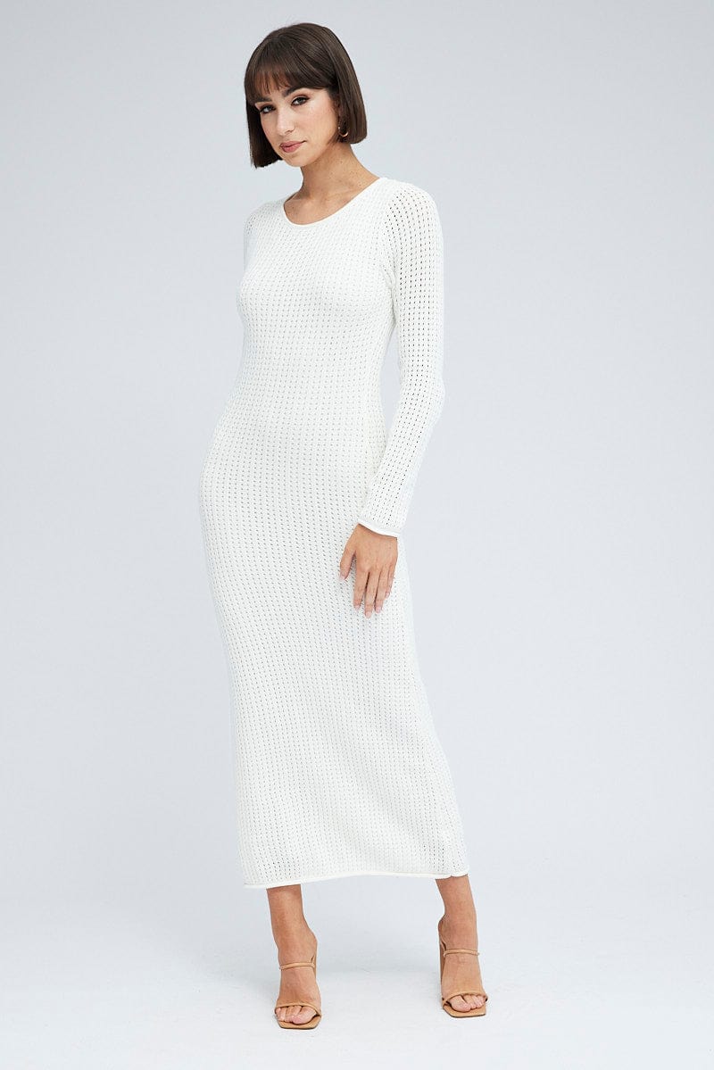 White Crochet Maxi Knit Dress for Ally Fashion