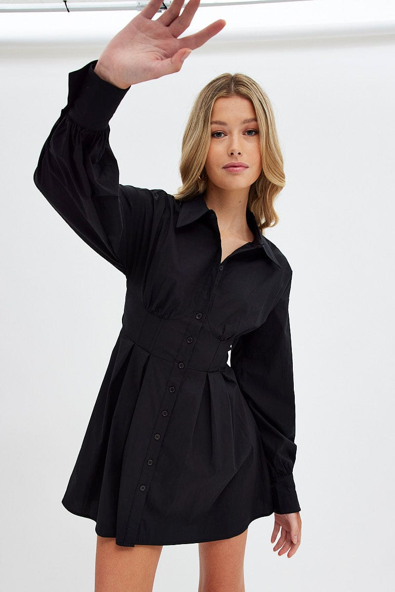 Black Shirts Dress Long Sleeve Poplin for Ally Fashion