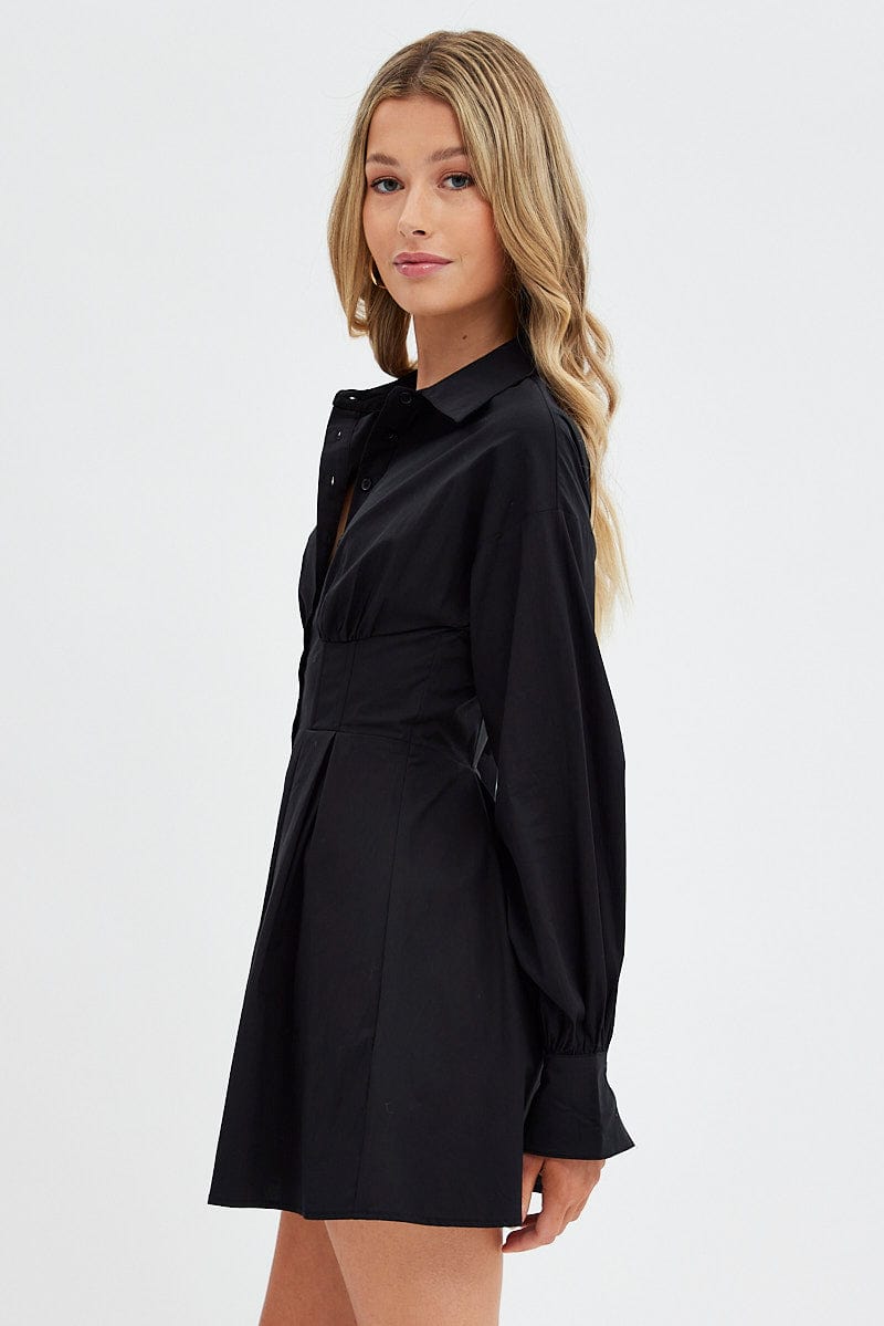 Black Shirts Dress Long Sleeve Poplin for Ally Fashion
