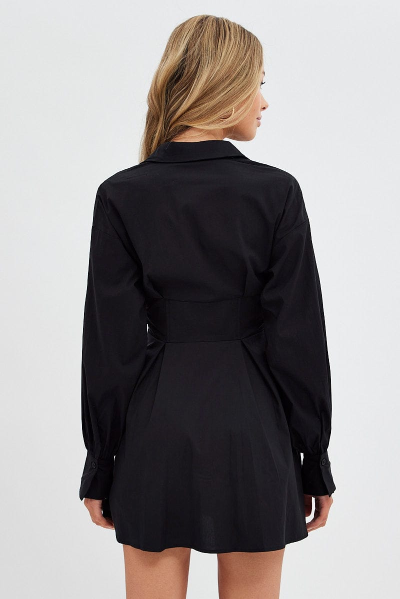 Black Shirts Dress Long Sleeve Poplin | Ally Fashion Black Shirts Dress Long Sleeve Poplin | Ally Fashion