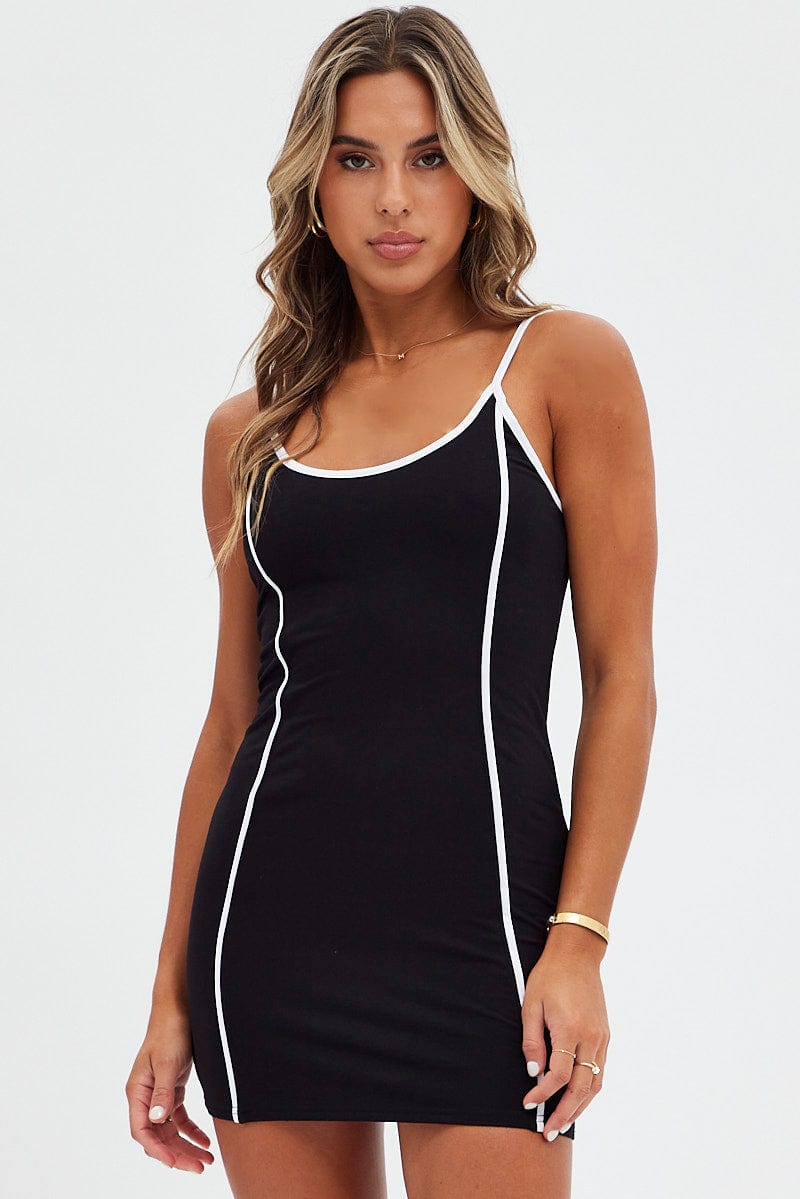 Black Mini Dress Sleeveless Bodycon Binding Detail for Ally Fashion