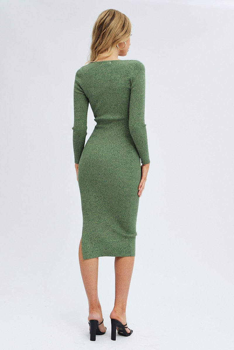 Green Knit Dress Long Sleeve Midi | Ally Fashion Green Knit Dress Long Sleeve Midi | Ally Fashion