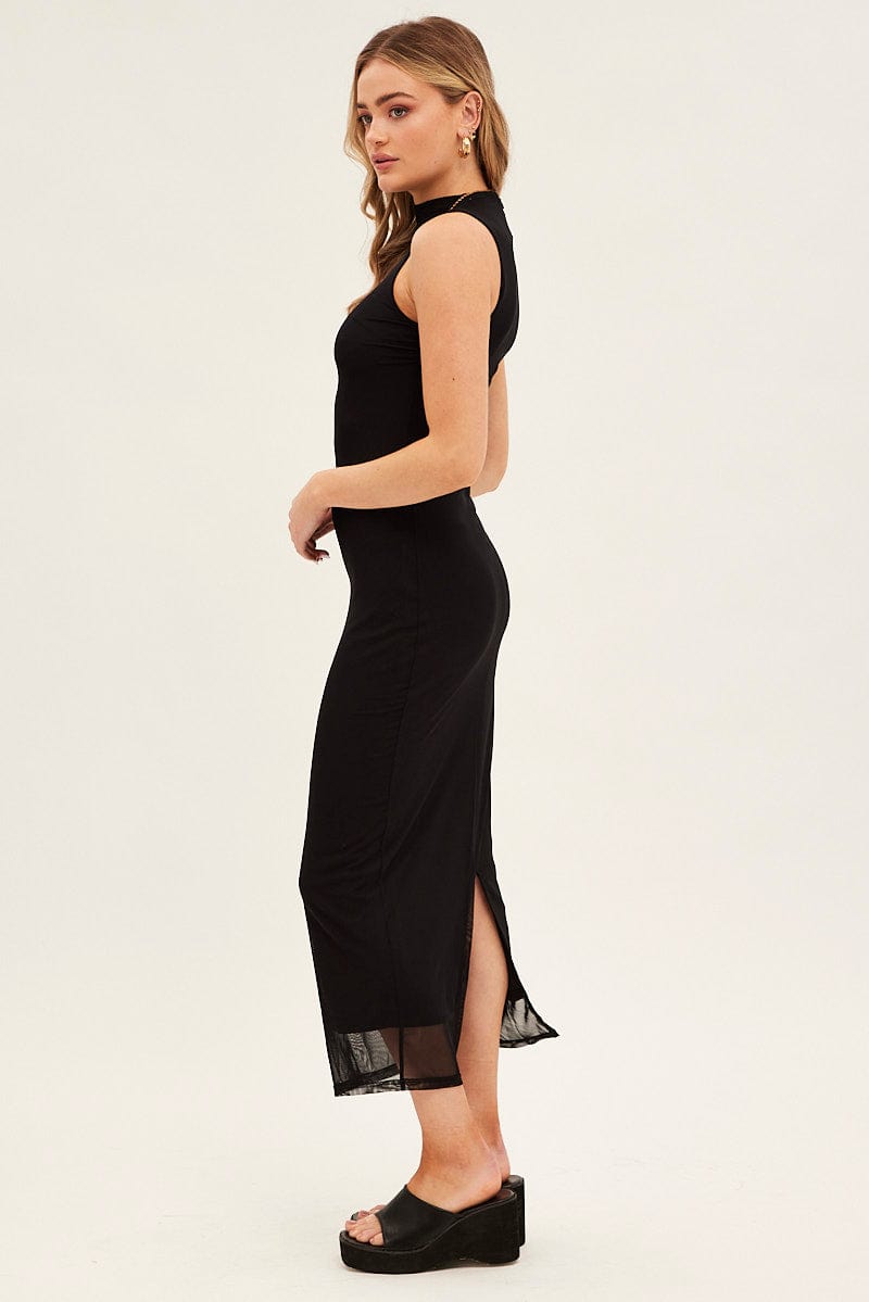 Black Maxi Dress Sleeveless Mesh for Ally Fashion