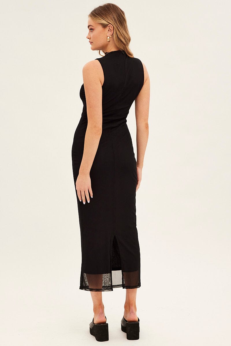 Black Maxi Dress Sleeveless Mesh for Ally Fashion