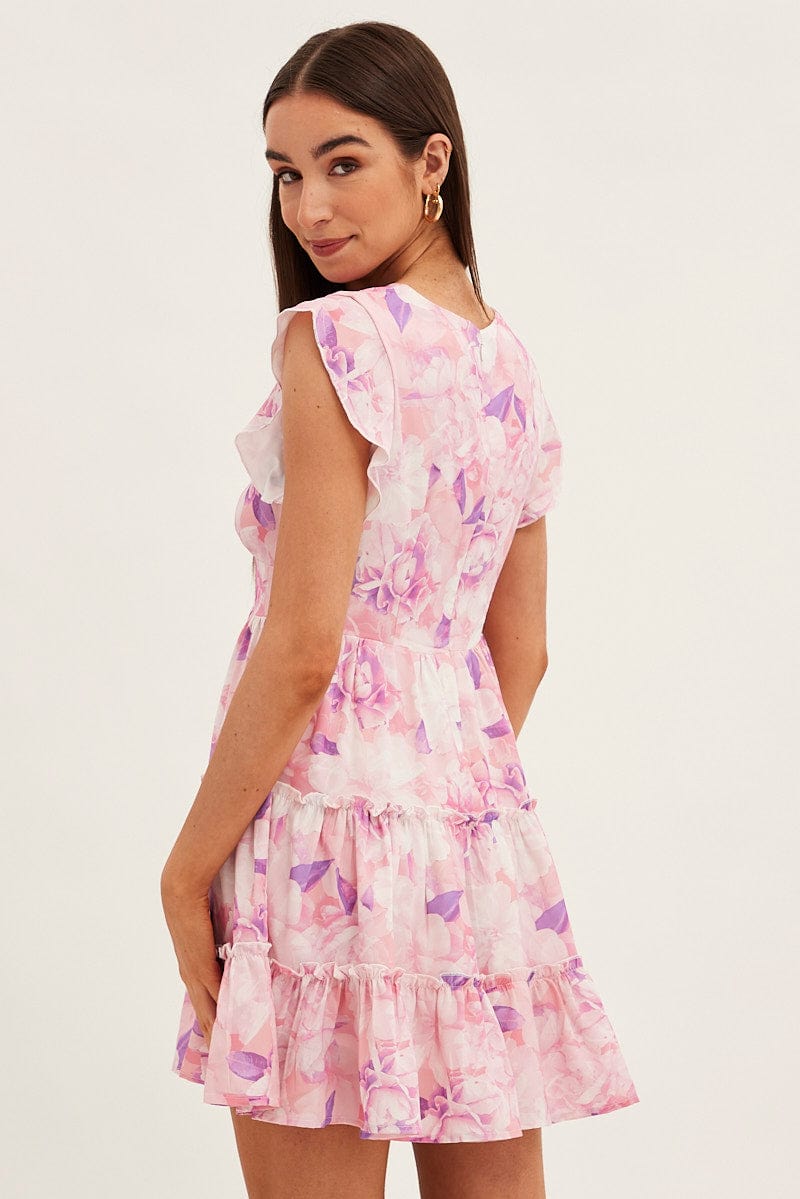 Pink floral fit store and flare dress