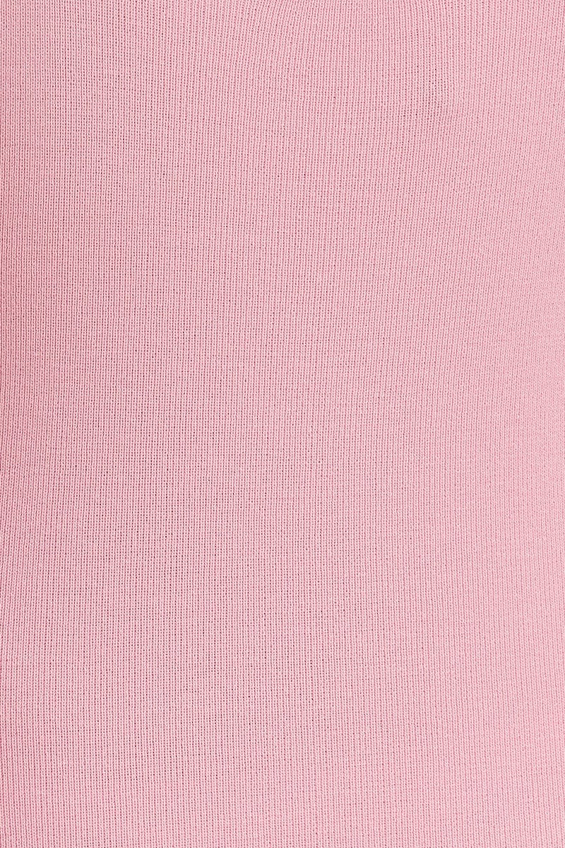 Pink Knit Dress Midi Sleeveless Contrast Binding | Ally Fashion