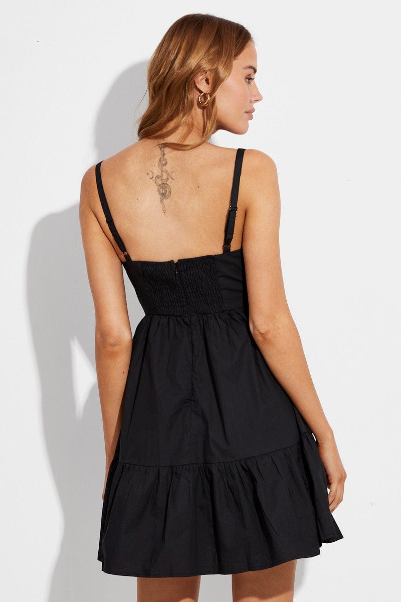 Black Fit And Flare Dress Sleeveless Ruched Bust | Ally Fashion