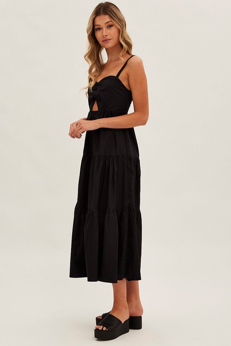 Black Maxi Dress Sleeveless Ruched Front for Ally Fashion