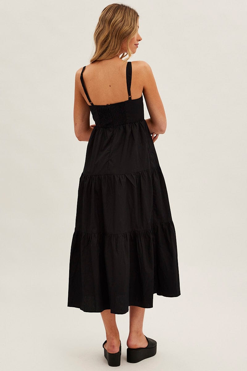 Black Maxi Dress Sleeveless Ruched Front for Ally Fashion