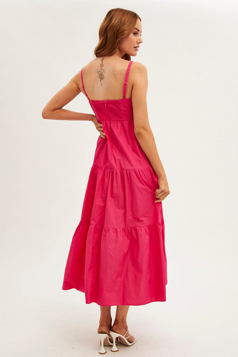 Pink Maxi Dress Sleeveless Ruched Front for Ally Fashion