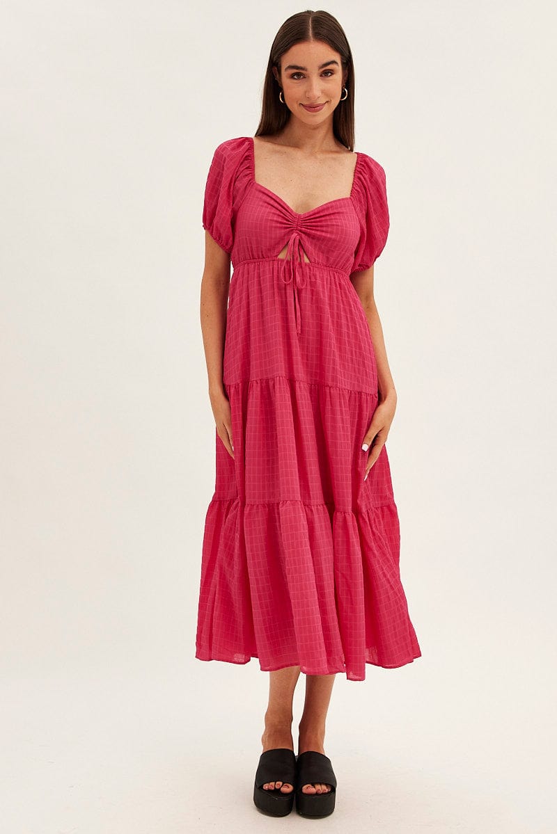 Pink Maxi Dress Sweetheart Neck Puff Sleeve for Ally Fashion