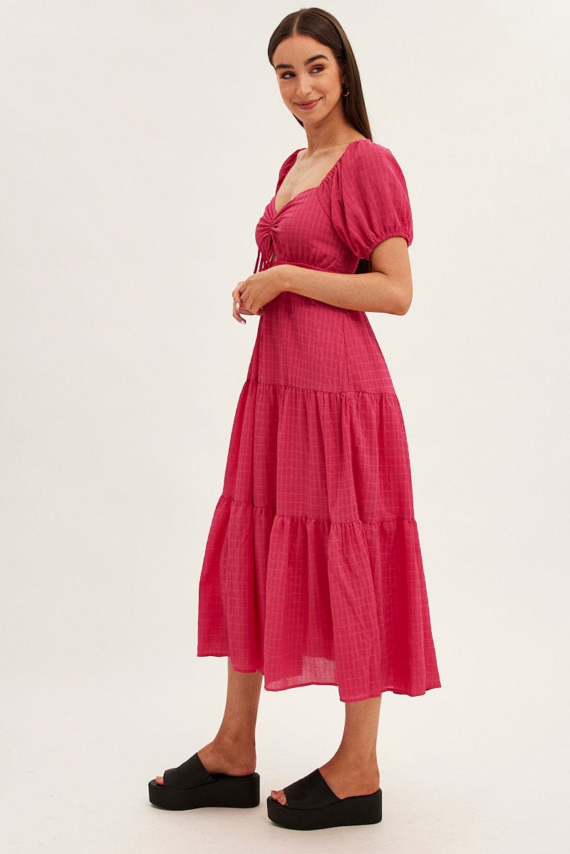 Pink Maxi Dress Sweetheart Neck Puff Sleeve for Ally Fashion