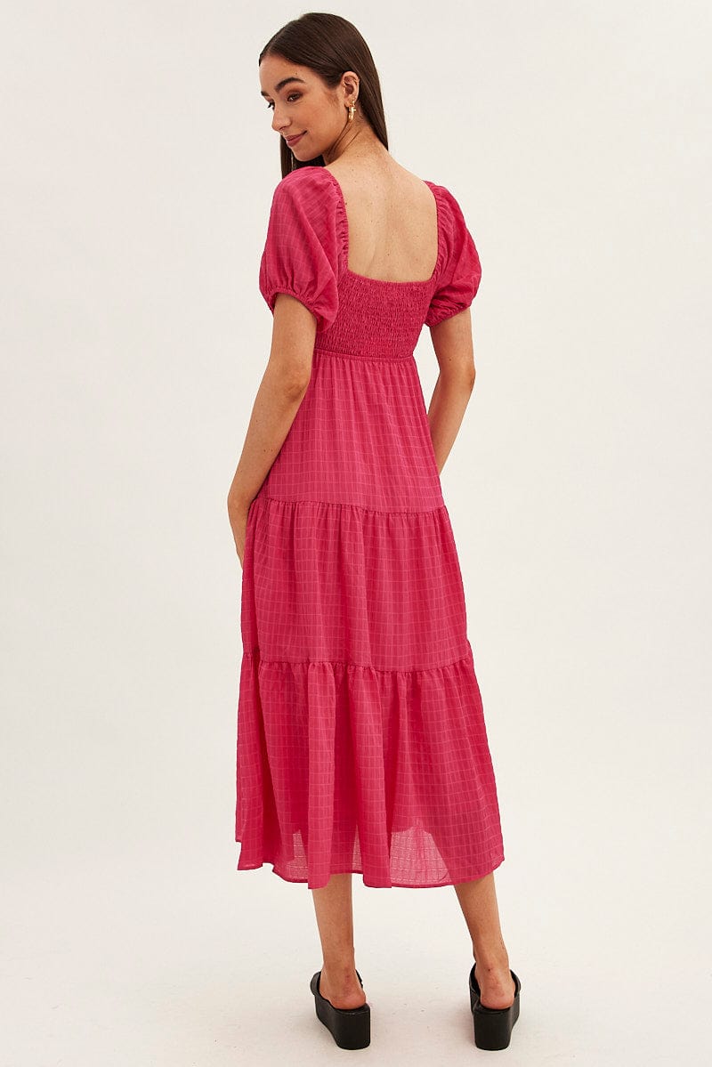 Pink Maxi Dress Sweetheart Neck Puff Sleeve for Ally Fashion