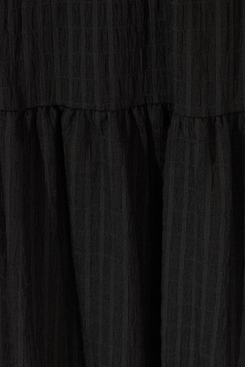 Black Midi Dress Puff Sleeve Ruch Front | Ally Fashion