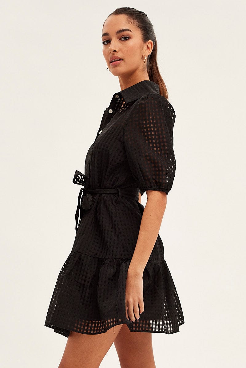 Black Shirts Dress Collard Half Sleeve Mini Dress for Ally Fashion